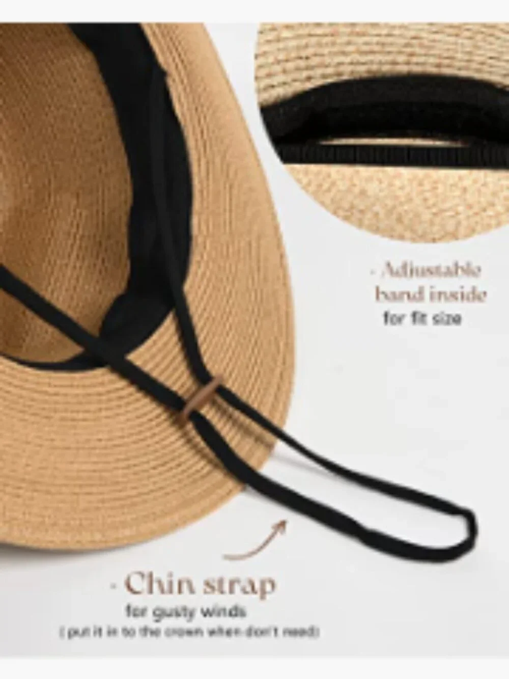 Wide Brim Straw Panama Hat Fedora UPF 50+ Sun Protection Summer Beach Hat